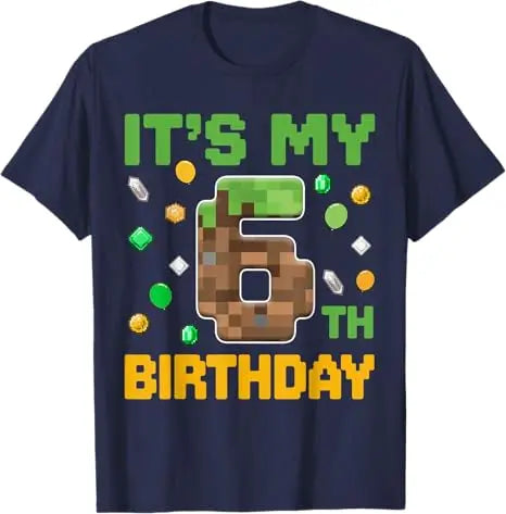 Birthday-Boy It's My 6th Birthday Gamer Pixel Number Six T-Shirt Fashion Sons Nephew Grandson B-day Gift Video Game Saying Tee