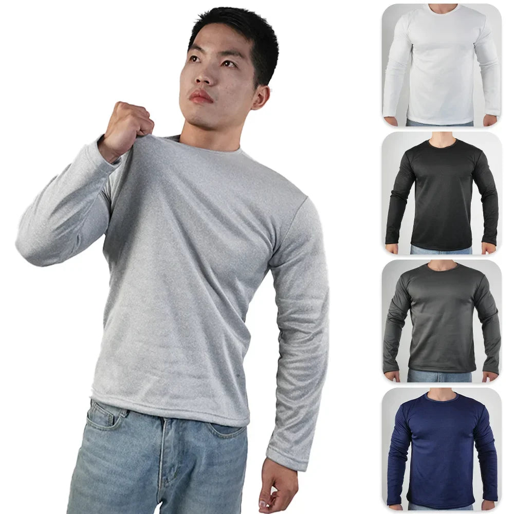 Men Thermal Underwear Tops Winter Long Sleeve T-shirt Bottoming Shirt Thick Fleece Pullover Warm Clothes Oversize O-Neck Tee