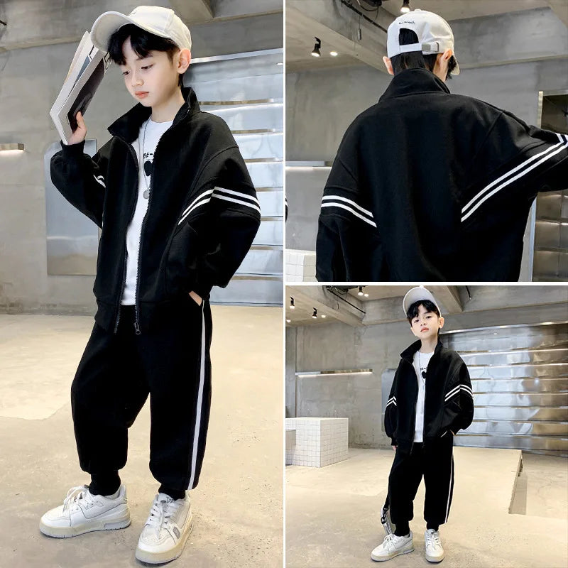Spring Autumn Teenager Boys Clothes Suits Children New Fashion Zipper Coat + Pants 2Pcs Outfits Kids Tracksuit 4 6 8 10 12 Years