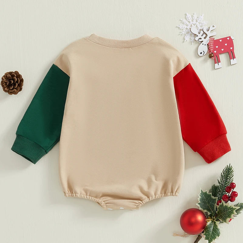 Baby Christmas Sweatshirt Romper Casual Gingerbread Letter Embroidery Long Sleeve Jumpsuit for Newborn Cute Clothes