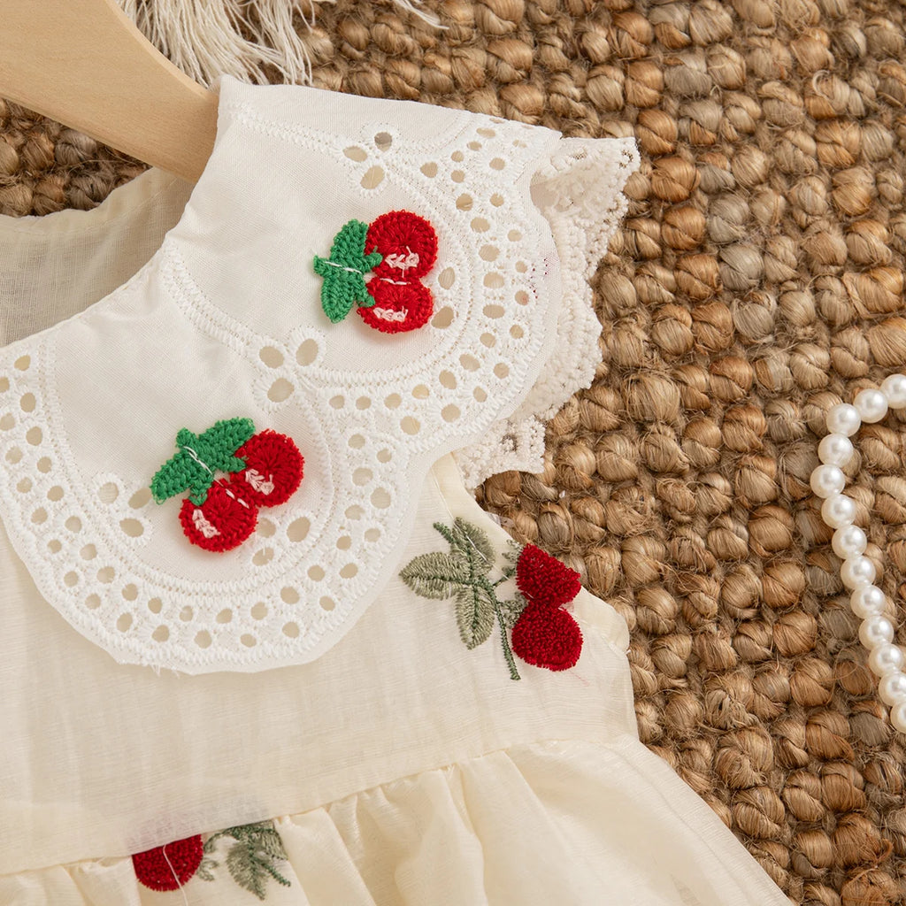 Red Cherry Embroidered Baby Girl Dress, Summer New Style Fresh And Small Children'S Sleeveless Clothes For Babies Aged 0-4 Years