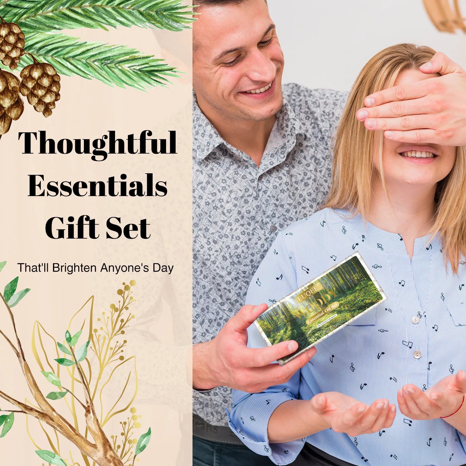 EUQEE 10ml*6pcs Woody Essential Oil Set (Eucalyptus Cedarwood Sandalwood Frankincense Cinnamon Myrrh)-Natural Aromatherapy Oils