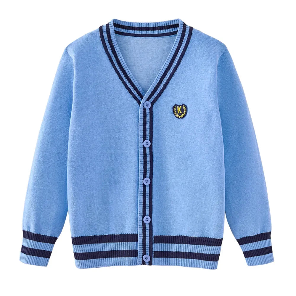 Toddler Girl Cardigan Autumn V-neck Striped Sweaters Teenage Boys Knit Sweater Navy Blue Grey Outerwear Uniform 3 To 18 Years