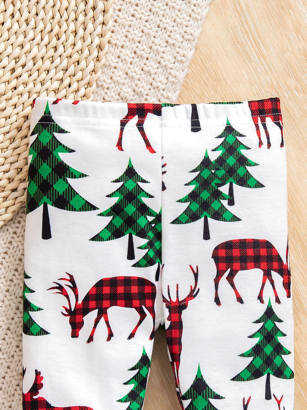 Baby boy's Christmas themed outfit with reindeer and Christmas tree pattern long sleeved pants set