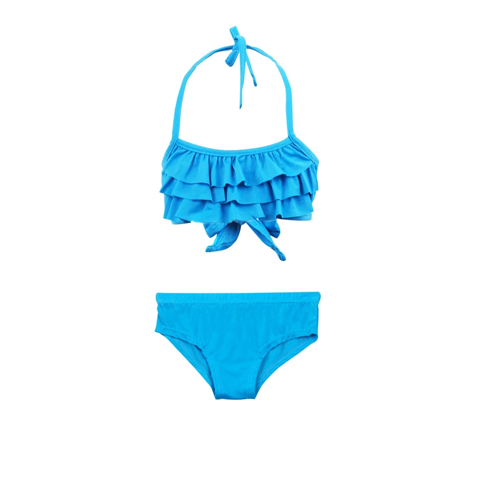 2Pcs/Set Fashion Girls Sling Bikini Summer Holiday Kids Swimsuit Children's Beach Vacation Beachwear Ruffle Style Split Swimwear