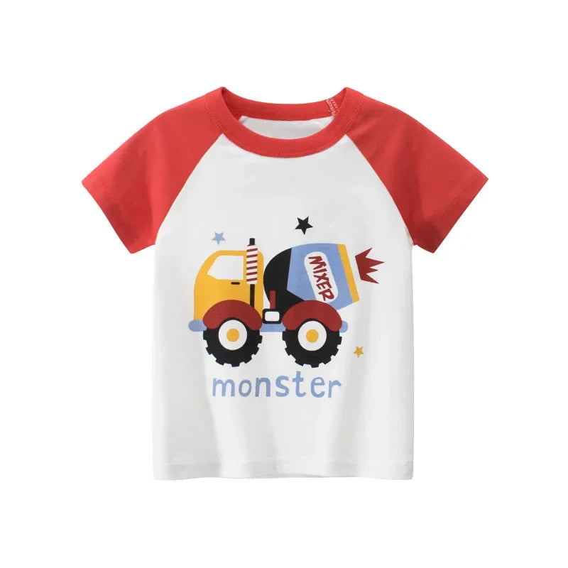 Boys T-Shirts 2-9 Years Cartoon Animals Baby Kids Tees Children Cotton Short Sleeves Summer Tops Car Dinosaur Shark Printing