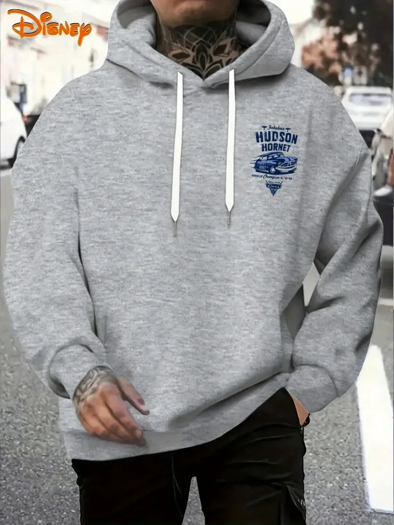 Men's Autumn Hoodie with Lightning McQueen Racing Pattern Pullover Loose Hooded Sweater a Birthday Gift for Cars Movie Fans