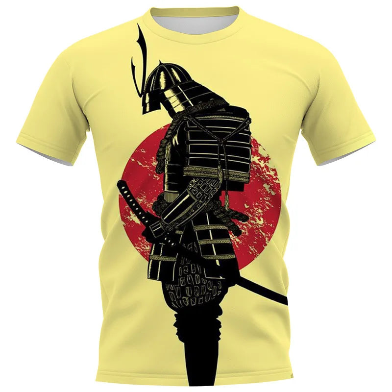 Japan Sakura Samurai Print Men's T Shirt Casual O-neck Short Sleeve Tops Summer Comfortable Breathable Pullover Fashion Clothing