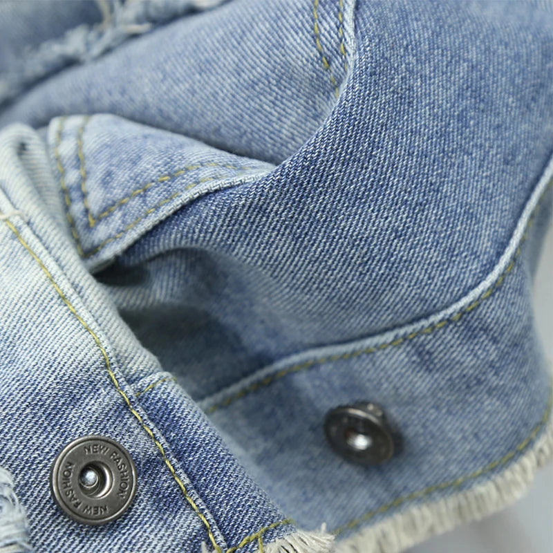 Spring Autumn New Men Fringed Denim Jacket American Retro High Street Pockets Blue Coats Casual Loose Fashion Versatile Tops