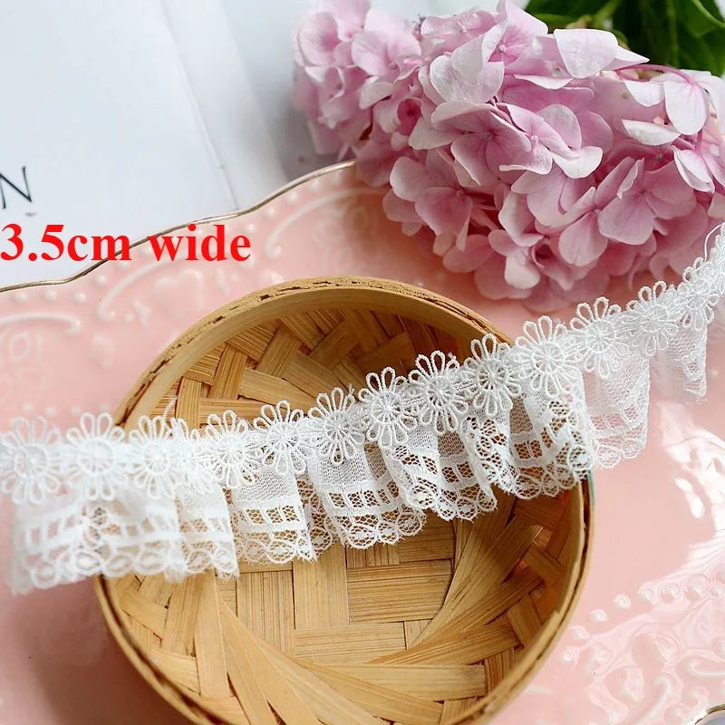 Off White Lace Ribbon Accessories Handmade DIY Extended Clothes Pleated Sewing Decorative Fabric Skirt Hem Fabric Lace Trim 1Yds