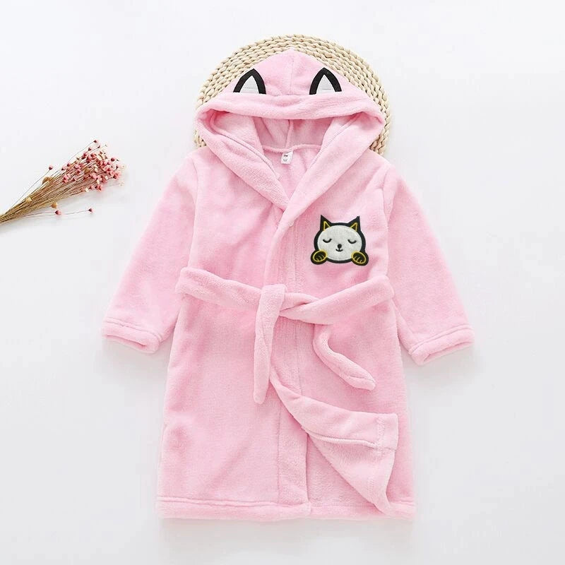 2025 Kids Hooded Flannel Bathrobe Baby Bath Bear Printed Robes Boys Girls Cute Cartoon Soft Warm Pajamas Long Sleeve Towel Robe