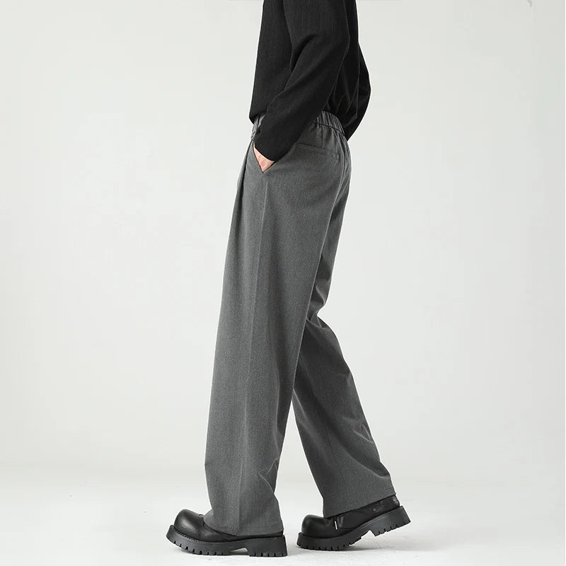 Autumn New Men's Black Gray Suit Pants Loose Straight Drape Solid Color Elastic Business Work Casual Trousers Fashion Clothing