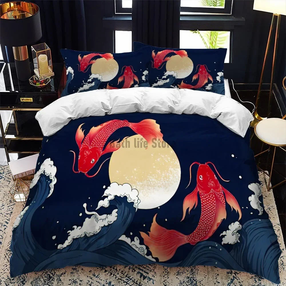 Bedding Set Japanese Painting Landscape Printed  For Kids Girl Luxury Bedding Set Duvet Cover Pillowcase Game Elements