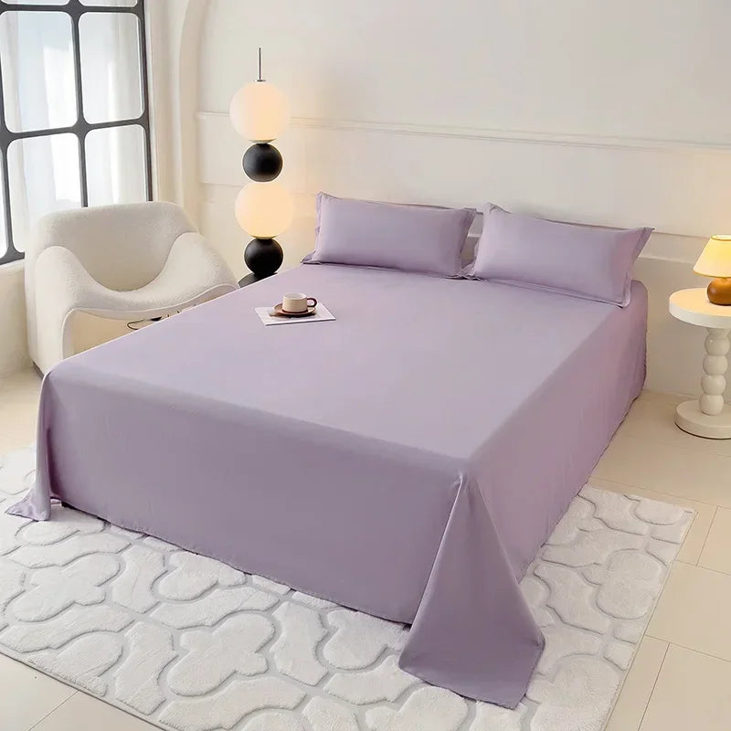 1 PC Sky Blue Bed Sheet Single / Queen / King Flat Sheet for Adults Skin-Friendly Solid Color Washed Bed Sheets Постельное Белье