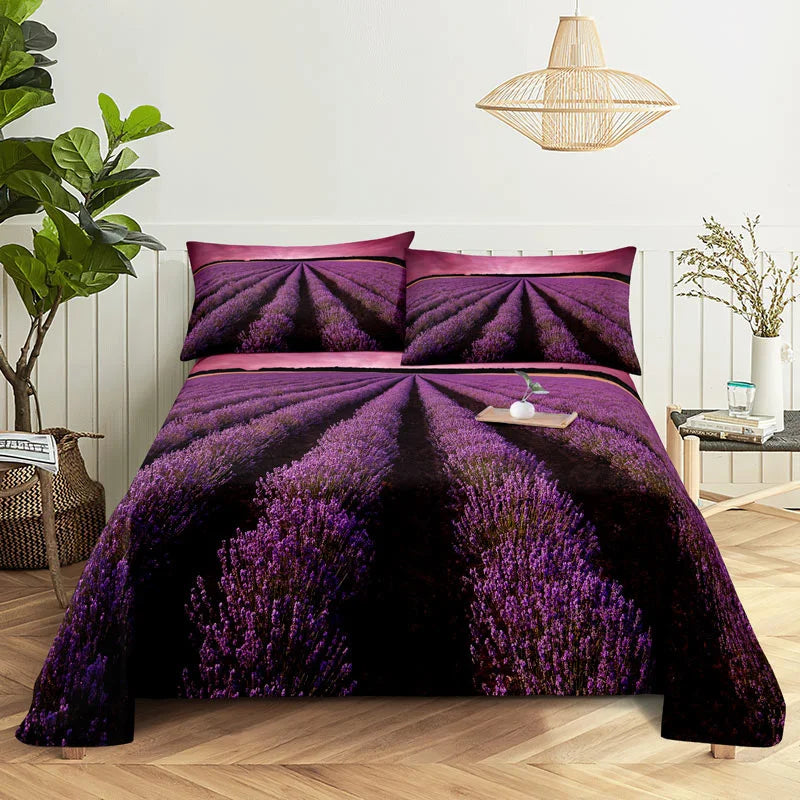 Purple Bedding Set Bed Sheet Linens Pillow Case Queen King Size Lanvender Butteryfly for Bedroom Soft Twin Full Single Double