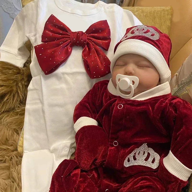 Dollbling Royal Blue Velvet Baby Romper Outfits Set Welcome Home Nursery Infant Nest Luxury Crown Receiving Blanket