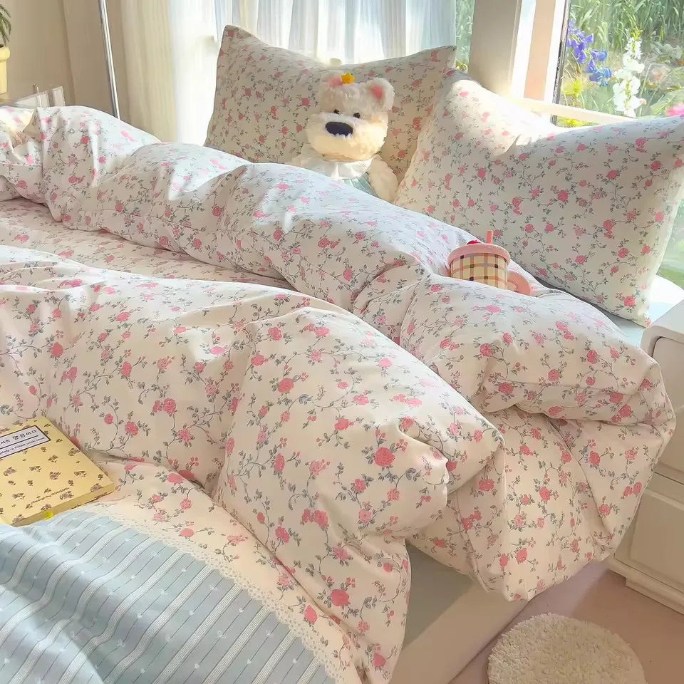 Bedding Set Simple Style Duvet Cover Pillowcase with Bedsheet Home Bedclothes Boys Girls Room Bed Sheet Sets 이불세트