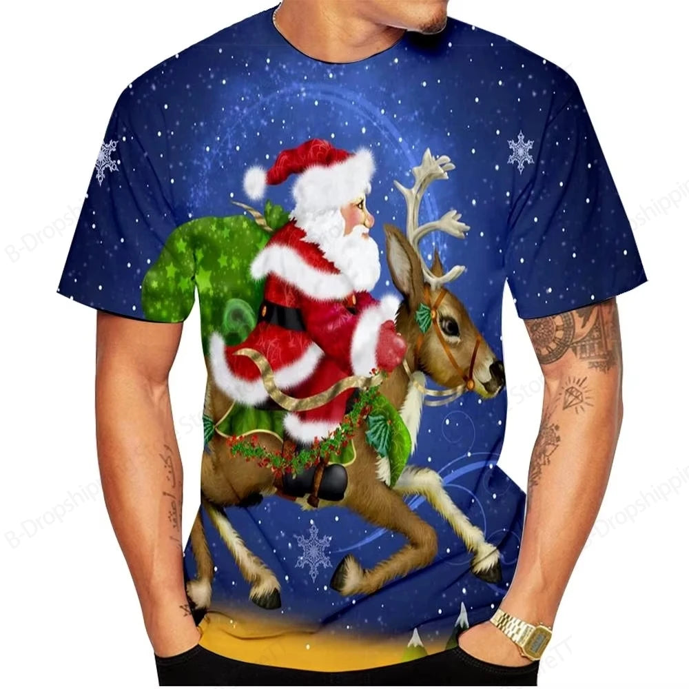 T-Shirts for Christmas 3D Santa Claus Print T Shirt for Men Casual Short Sleeve Tee Shirts Fashion O-Neck Top Oversized T-Shirt