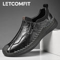 LETCOMFIT Handmade Genuine Leather Men Shoes Casual Comfort Slip on Loafers Men Flats Wear-resistant Walking Shoes All Season