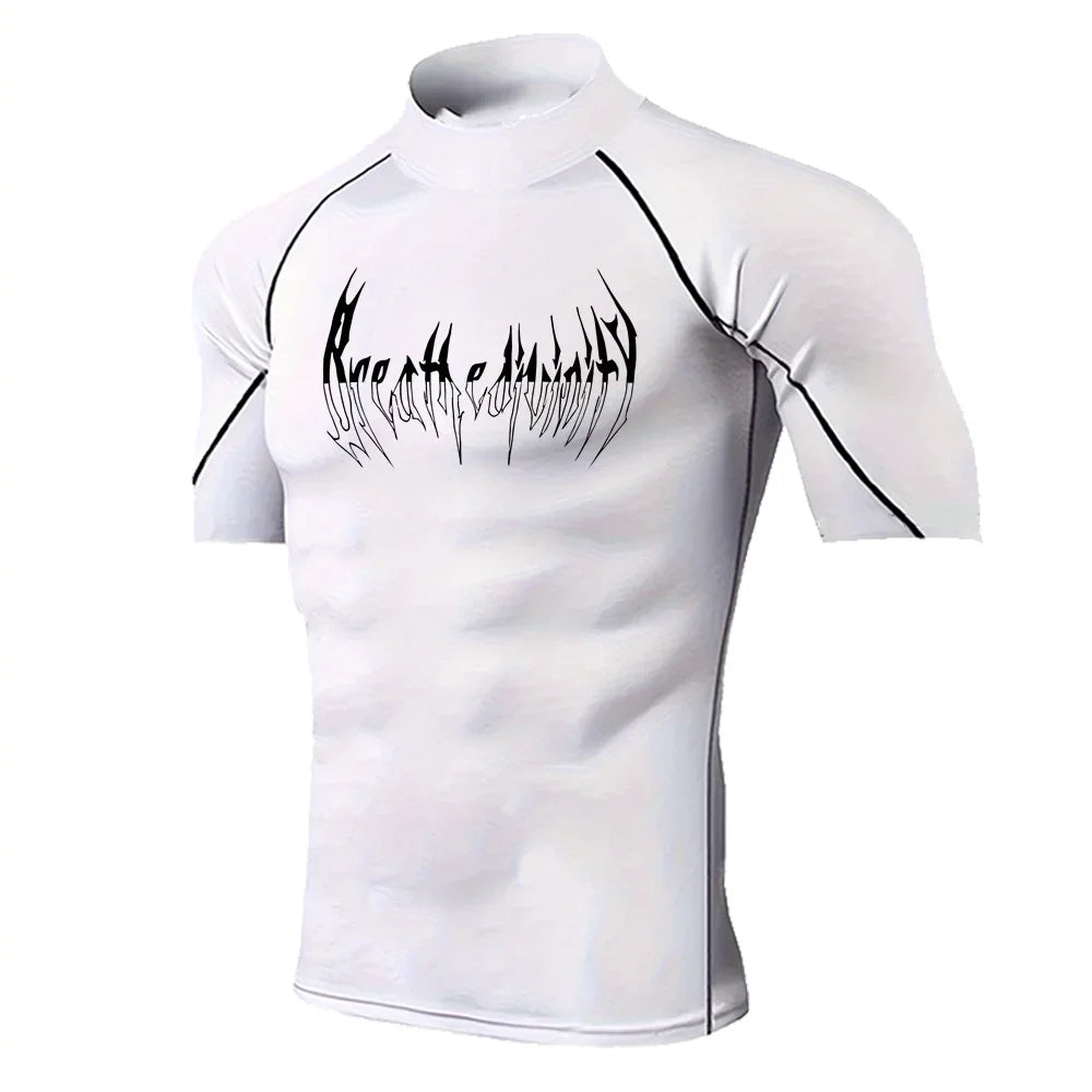 Graphic Short Sleeve Compression Shirt for Men Summer Athletic Quick Dry Tshirt Gym Workout Running Tees Tops Sporty Baselayers