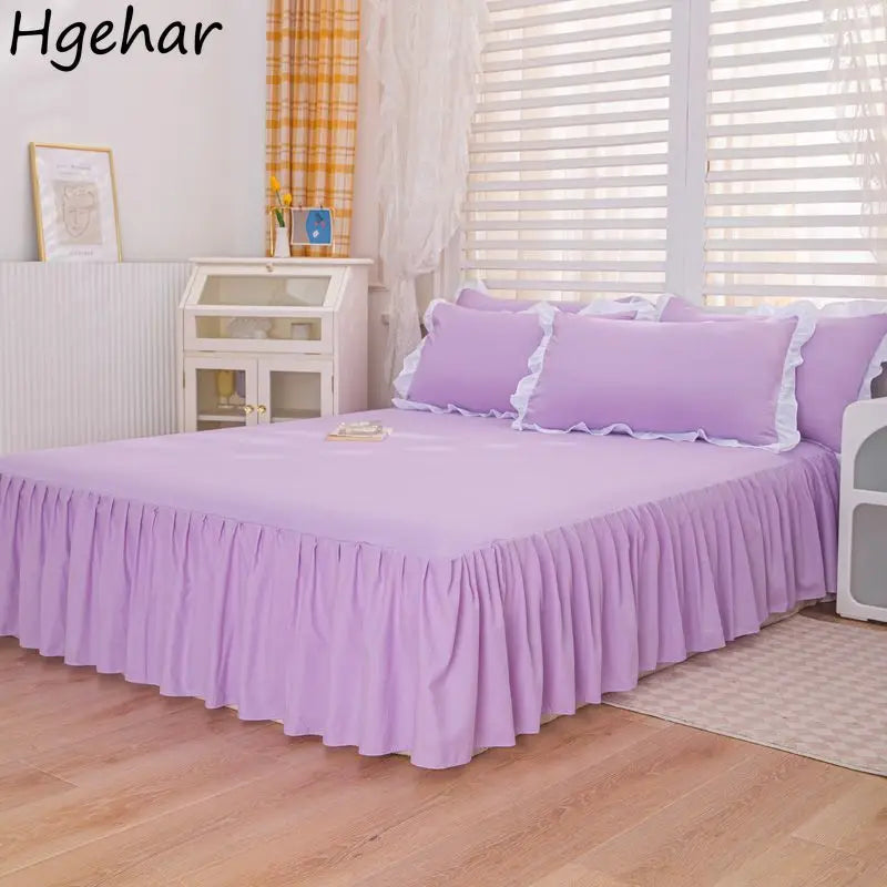 Bed Sheets Solid Plain Nordic Style Bedroom Washed Flat Breathable Adults Comfortable Simple Queen Size Home Bed-protect Soft