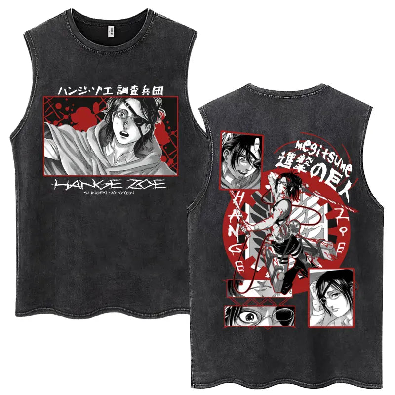 Washed Anime Attack on Titan Vintage Tank Tops Eren Yeager Shingeki No Kyojin Sleeveless T Shirt Men's Cotton Loose Y2k T Shirts