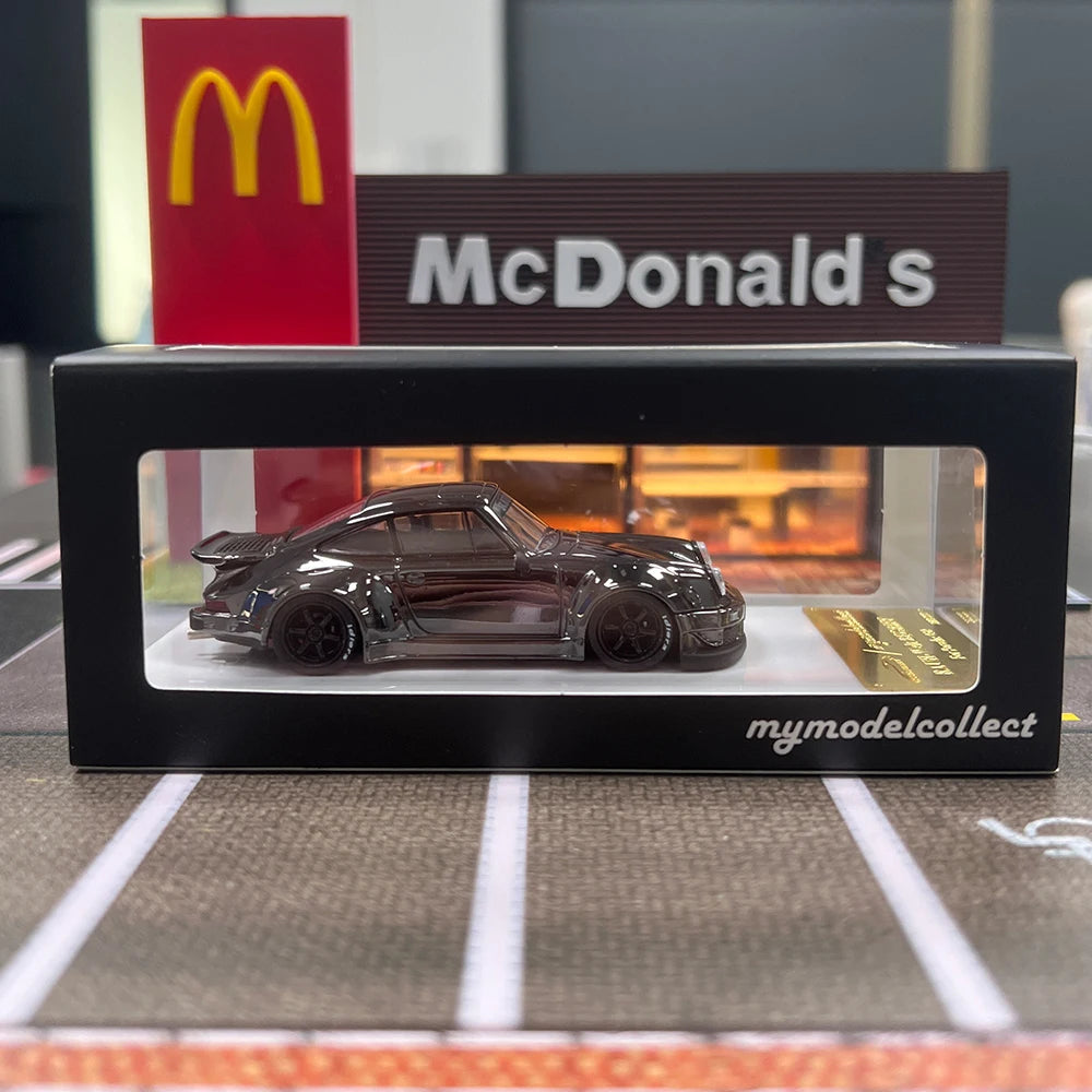 Diecast 1/64 Scale RWB 930 Wide-body Modified Sports Car Model Alloy RWB 930 Electroplated Gun Grey Collection Car Model