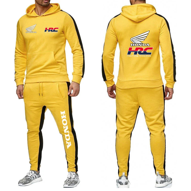 Honda racing Men's Hot Sale Fashion Hoodie Sportswear+Sweatpants Comfortable Casual Jogging Solid- color Two Piece Suit