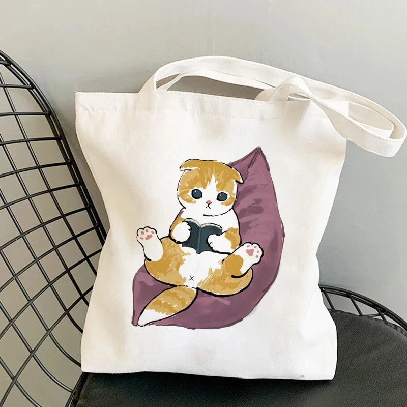 Tote Bag Shoulder Bags for Girls Fashion Canvas Bags Handbags Casual Girl Shopper Bag Kawaii Cats Cute Animal Bags Shopping Bag