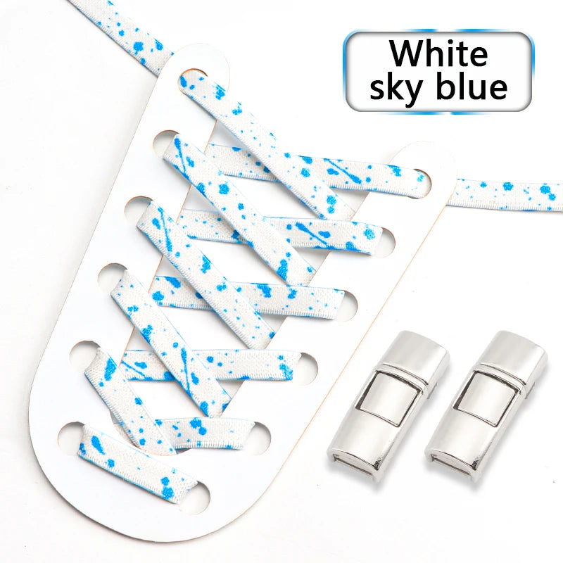 Splashing ink No tie Shoelaces Kids Adult Colorful Press Lock Sports Shoelace Without ties Flats 8MM Thick Tennis Elastic Laces