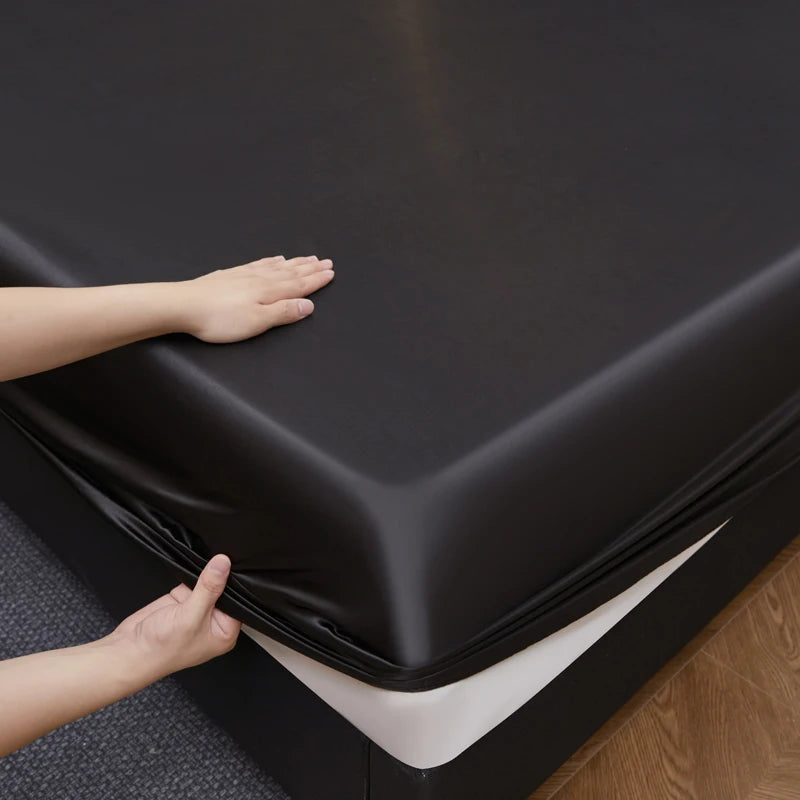 1pcs Solid Color Satin Refreshing Fitted Bed Sheet Mattress Cover Skin friendly Breathable High end Silk Slip Twin SizeBed Sheet