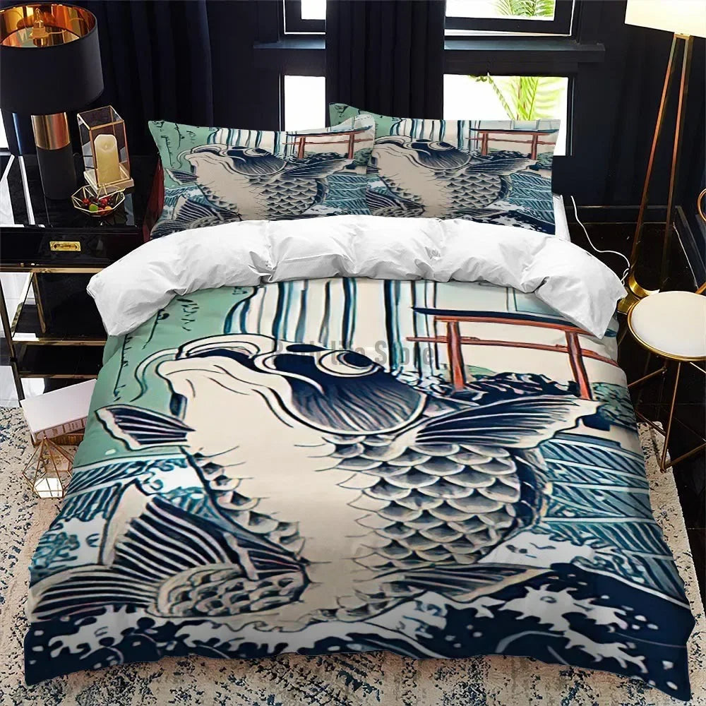 Bedding Set Japanese Painting Landscape Printed  For Kids Girl Luxury Bedding Set Duvet Cover Pillowcase Game Elements