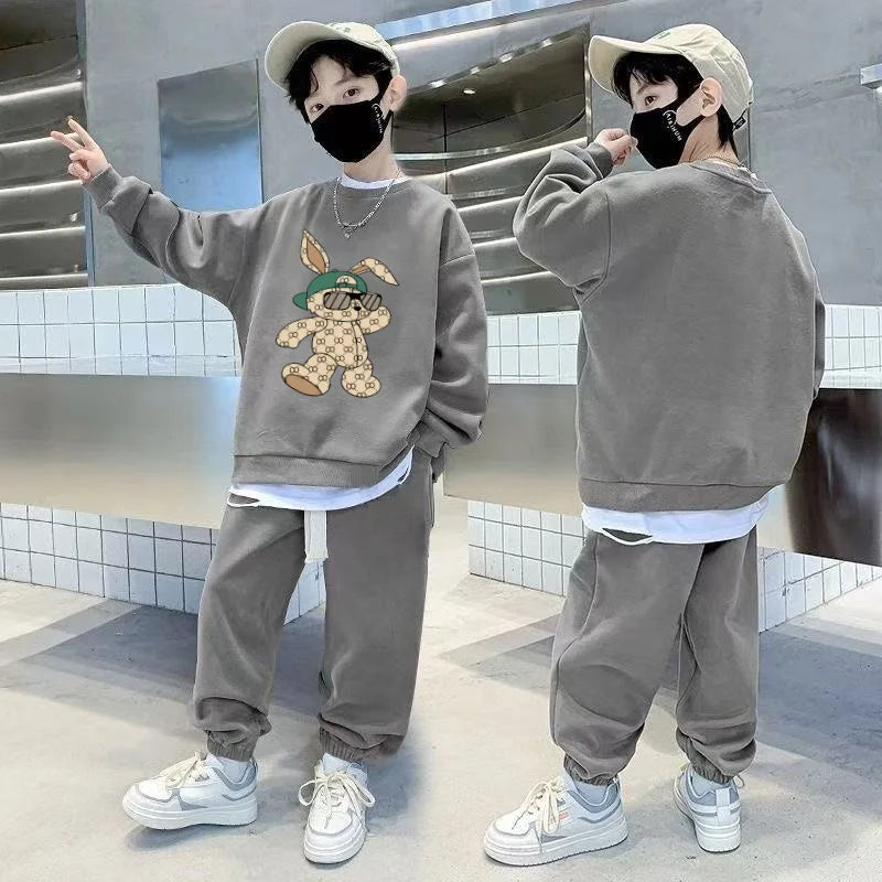Autumn Children Boy Clothes Set Teenage Sweatshirts Pullover Top And Pants 2 Pieces Suit Fashion Letter Printed Tracksuits