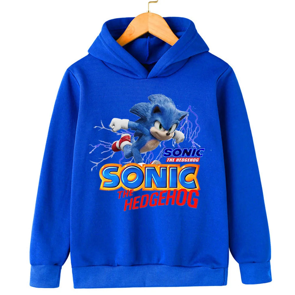 Sonic Lightning Dynamic Printed Kids' Hoodie, Let Children Wear Energetic Game-Inspired Playful Fashion Sense