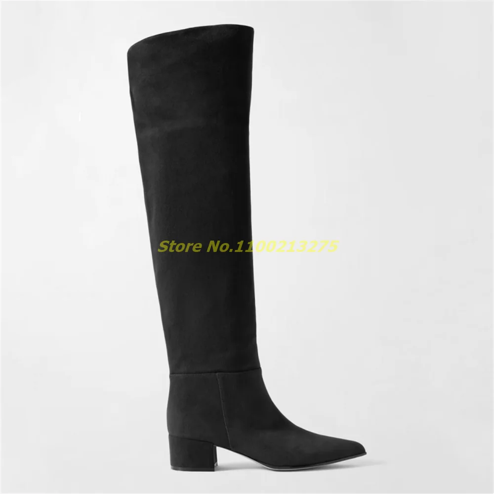 Block Heel Knee High Suede Boots Square High Heel Back Zipper Tan Black Fashion 2025 Winter Women Dress Shoes