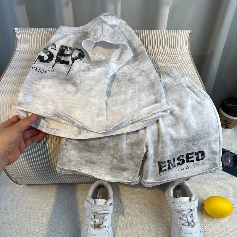 Summer Teenage Boy Clothes Kids Letter Print Sleeveless Top & Shorts 2pcs Suit New Fashion Baby Boys Clothing Children Tracksuit