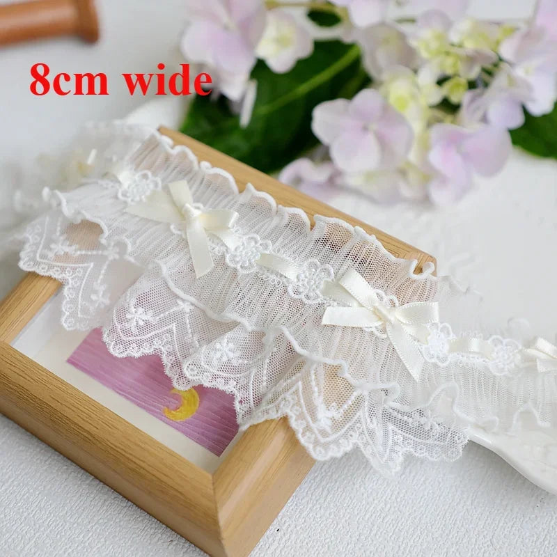 Off White Lace Ribbon Accessories Handmade DIY Extended Clothes Pleated Sewing Decorative Fabric Skirt Hem Fabric Lace Trim 1Yds