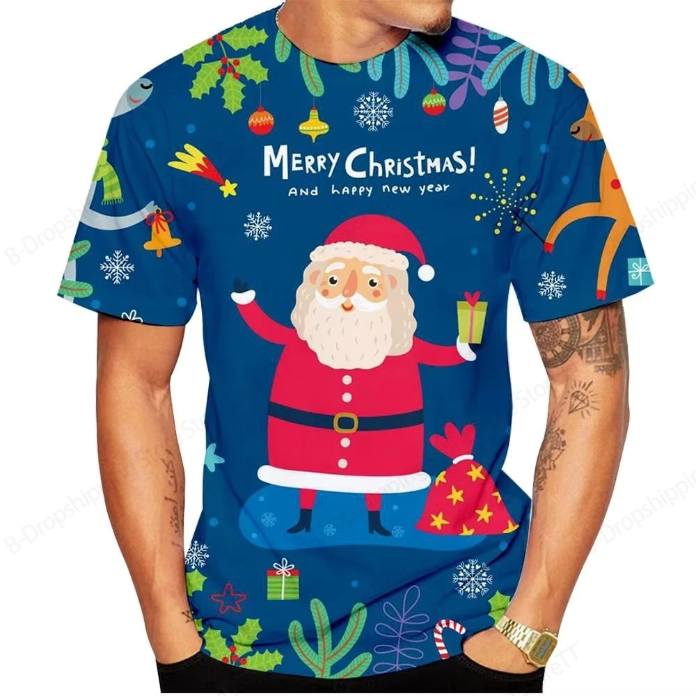 T-Shirts for Christmas 3D Santa Claus Print T Shirt for Men Casual Short Sleeve Tee Shirts Fashion O-Neck Top Oversized T-Shirt