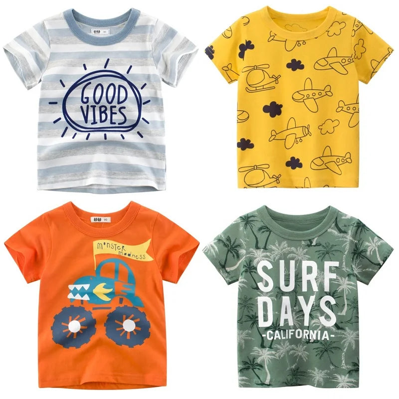 Boys Short Sleeve T-shirt Summer Children Kids Cotton Cartoon Tops For Little Boys 2 3 4 5 7 9 Years Stripe Tees