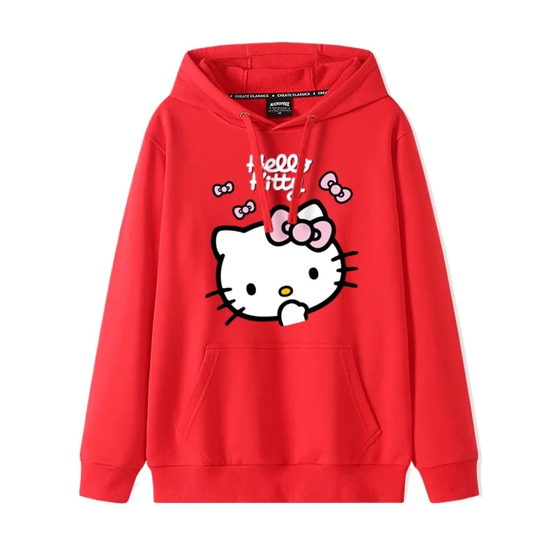 Casual Fashion Versatile Hoodie Girls' Campus Outfit TopsCartoon Print Cute Kitty Loose Hooded Girl's Friend Dress Couple Dress