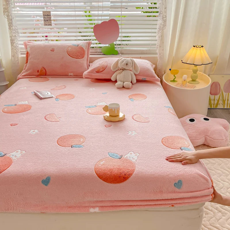 Bedspreads Milk Velvet Fitted Sheet Thick Flannel Warm Headboards All-Around Elastic Double Bed Sheets Bed Cover Mattress Cover