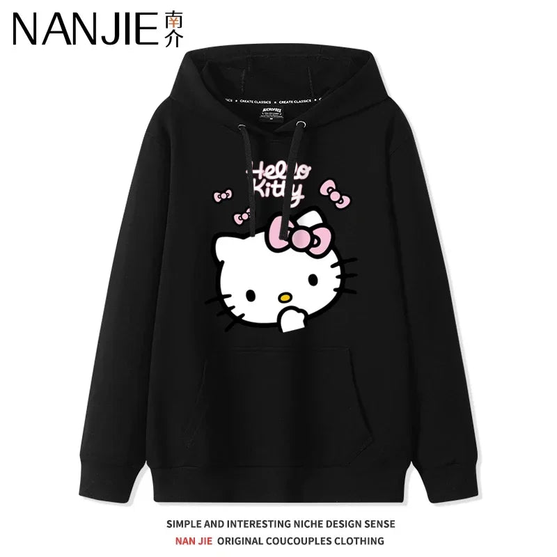Casual Fashion Versatile Hoodie Girls' Campus Outfit TopsCartoon Print Cute Kitty Loose Hooded Girl's Friend Dress Couple Dress
