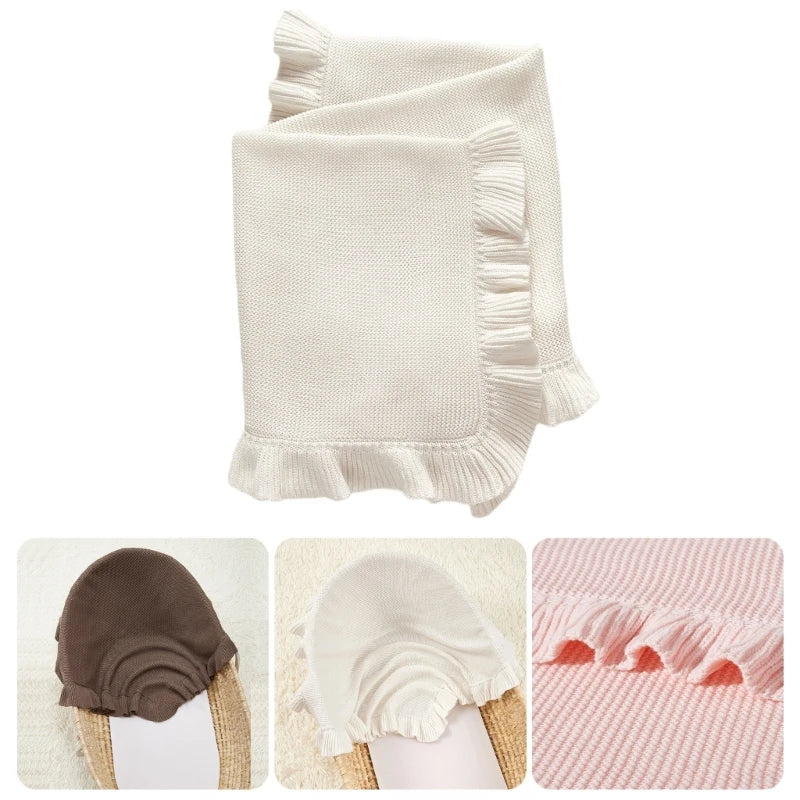 Baby Blanket for Newborns Cotton Ruffle Knitted Wrap Towel Soft and Breathable Bed Blanket for Autumn Winter 75x95cm