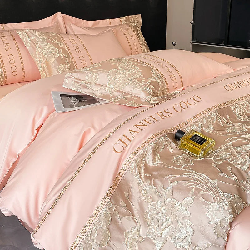European Bedding Set High-end Luxury Cotton Four-piece Set Cotton Embroidery Quilt Cover Sheets Hats Senior Sense Bedding