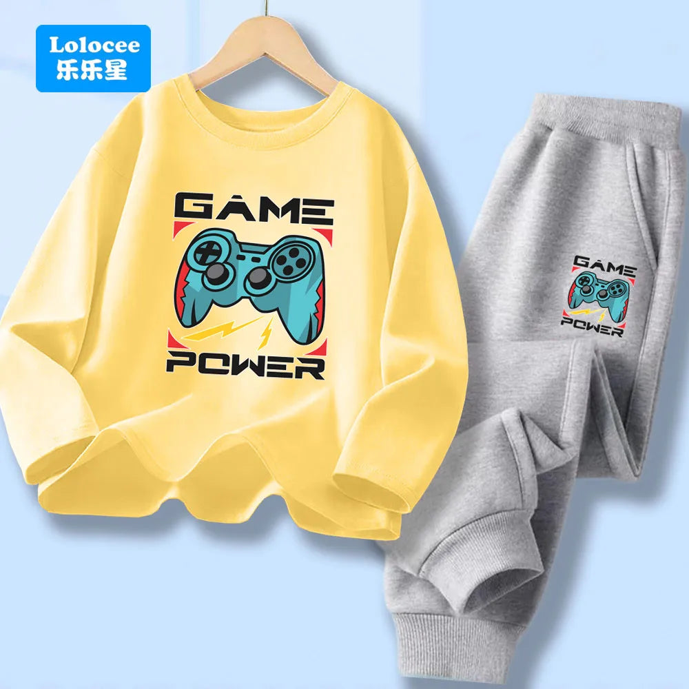 Kids Sport Outfit Teens Spring Autumn Long Sleeve T-shirt Top & Pants 2pcs Sets Boys' Gamepad Printed Tracksuit YXJ01