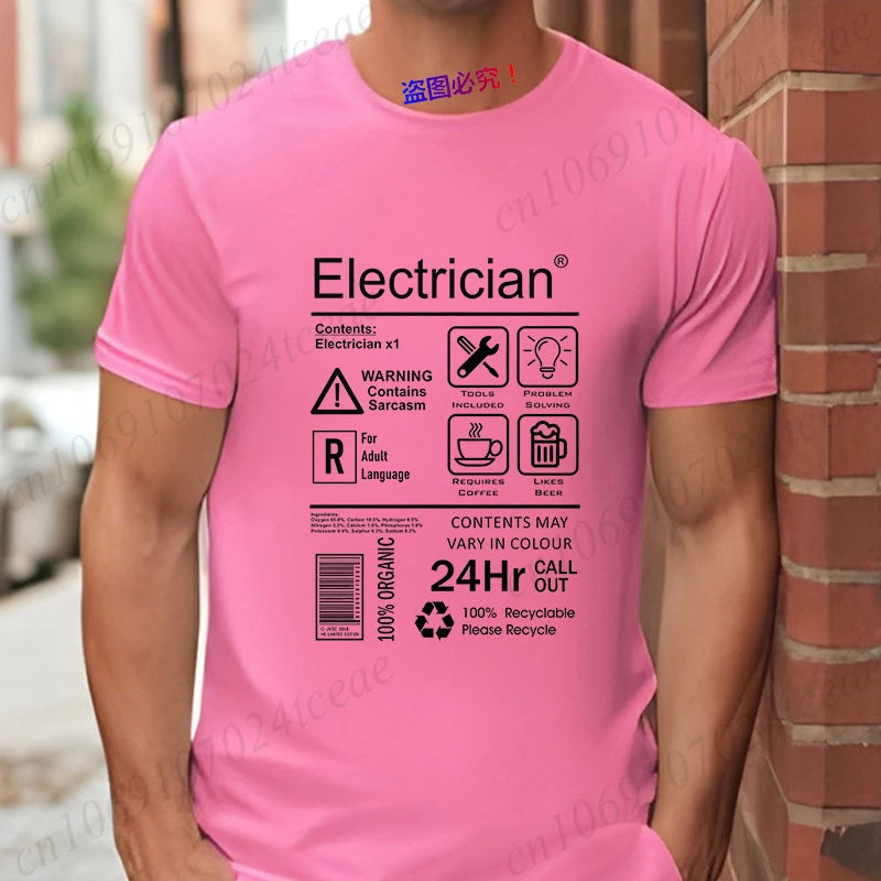 Electrical Engineer Design Tops Fashion Summer Men O-Neck Tees Shirt Funny Electrician Package Care Instructions Print T-shirts