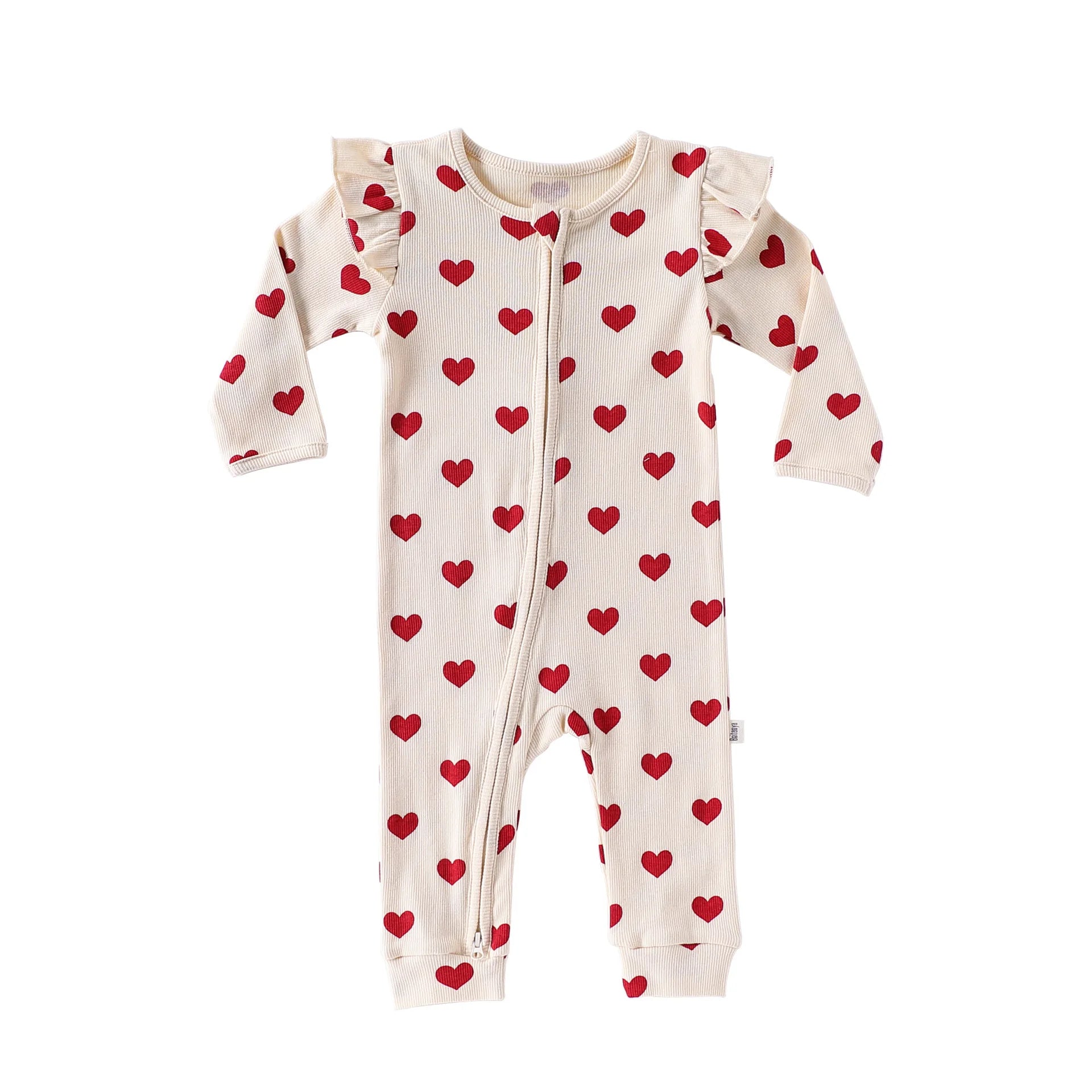 New Spring Autumn Baby Girl Heart Print Romper with Ruffle Long Sleeves Love Heart Zipper Cute One-Piece Newborn Jumpsuit A5127