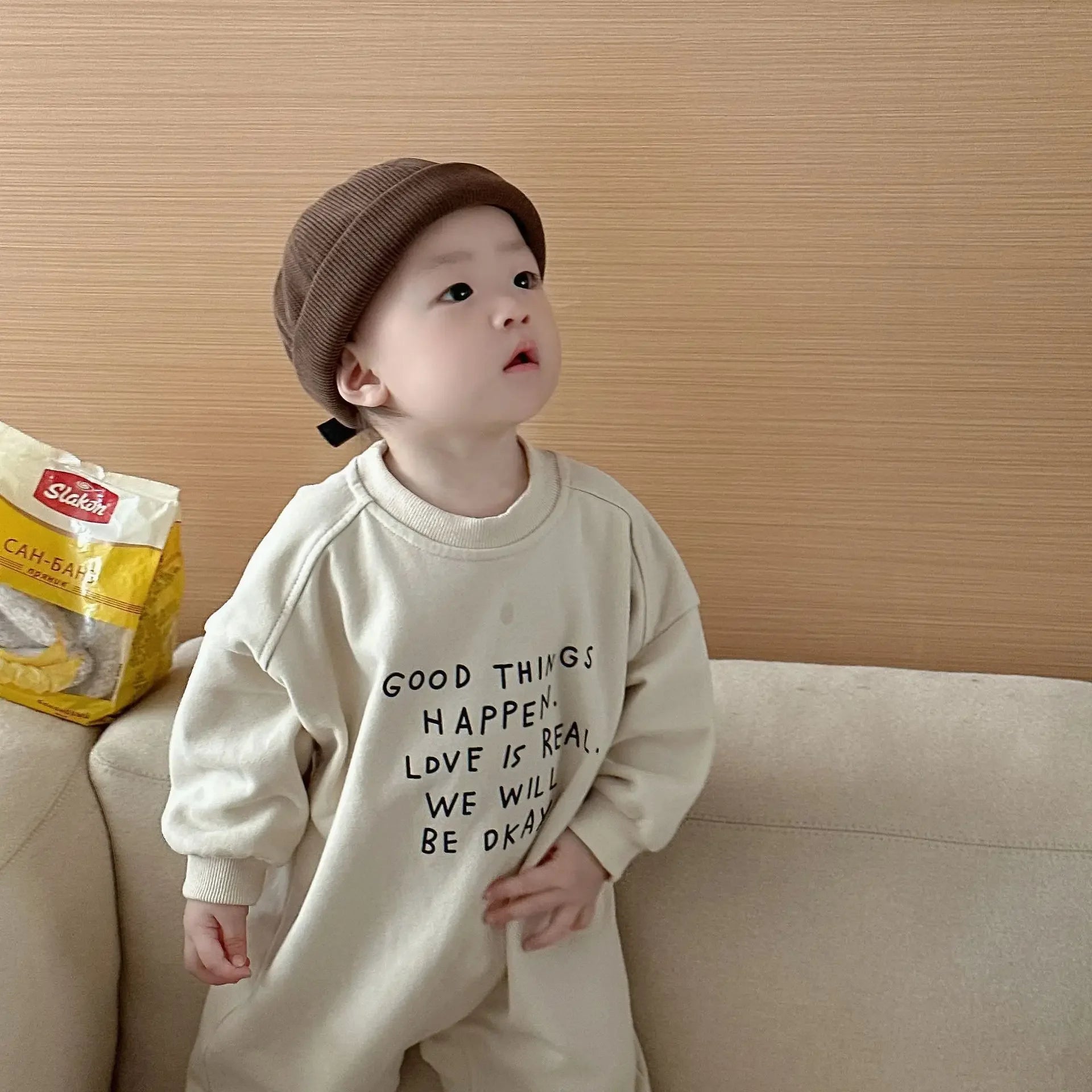 2025 Autumn New Baby Casual Romper Newborn Toddler Boy Long Sleeve Letter Print Jumpsuit Cotton Loose Infant Clothes 0-24M