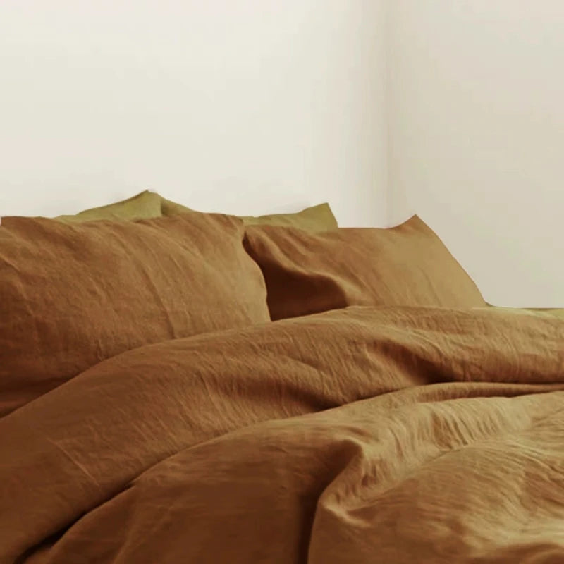 100% Linen Fitted Bed Sheet with Elastic Band Solid Color Anti-slip Adjustable Mattress Cover for Single Double King Queen Bed