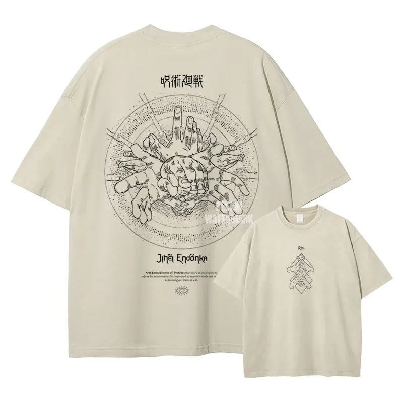Choso T-shirts Gojo Unlimited Void Oversized Vintage Washed T Shirt Manga Short Sleeve Retro Manga Tops Tees Men 100% Cotton